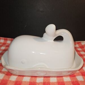 Ceramic White Whale Butter Dish Coastal Nautical Ocean Beach House Decor